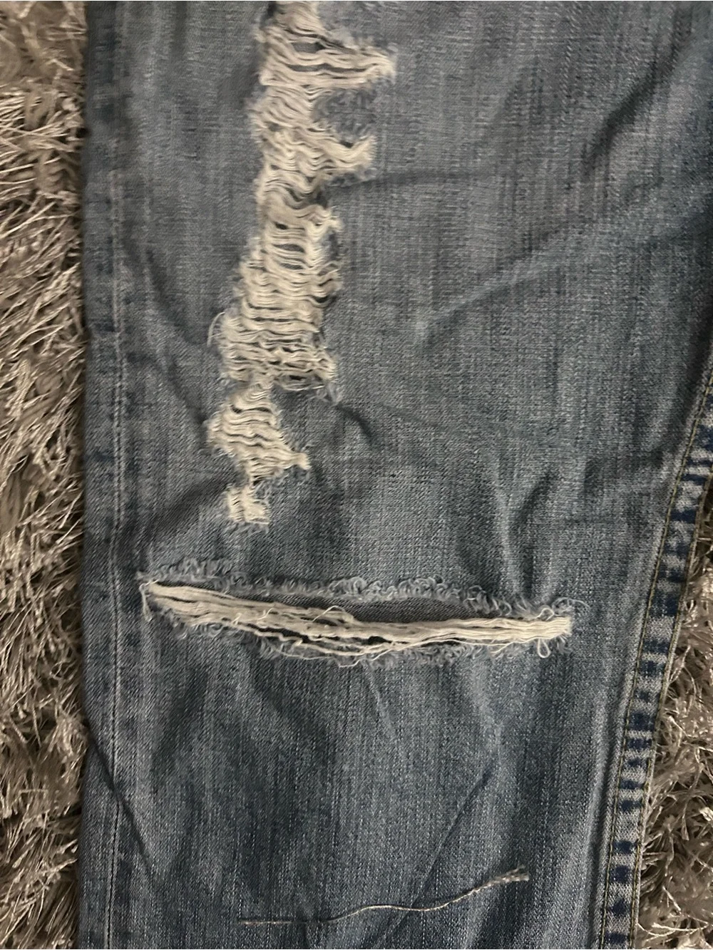 True Religion Light Blue Distressed Straight Leg Jeans